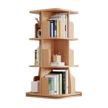Imagem de Torre giratória de madeira, suporte de armazenamento de exibição de canto de 360°, organizador de estante de livros estreito de 3 camadas para espaço pequeno, quarto, sala de estar - suporte de chão
