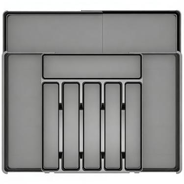 Imagem de Baosia Organizador de gaveta expansível sem BPA – Bandeja de armazenamento ajustável de plástico preto para talheres de cozinha, facas, garfos e colheres
