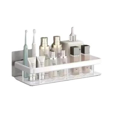 Imagem de Prateleira De Canto Retangular De Alumínio Preto Para Banheiro Com Ven