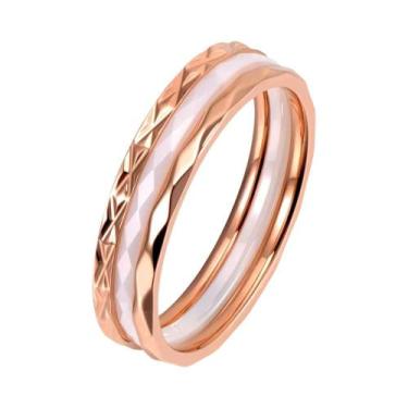 Imagem de Anel De Cerâmica Em Aço Titânio Rose Gold Para Mulheres, Joias De Casa