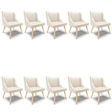 Imagem de Kit 10 Cadeiras material sintético Bege Pés Palito Natural - DROSSI