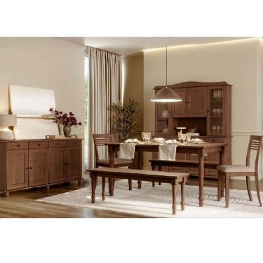 Imagem de Conjunto Rubi: Cristaleira, Balcão 4 Portas, Mesa 2 Bancos 2 Cadeiras Café Madeira Pinus - Finestra