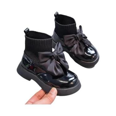 Imagem de Sapatos Escolares Pretos Antiderrapantes Para Meninas Com Laço Brilhan