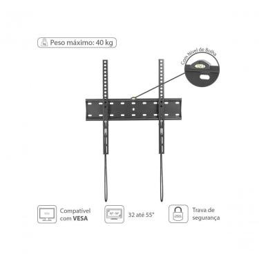 Imagem de Suporte para TV Vinik ST400A Fixo para Telas de 32" a 55" com Nível de Bolha, Trava de Segurança e Padrão VESA Preto