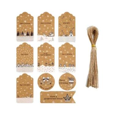 Imagem de Etiquetas De Presente De Natal Em Papel Kraft Marrom 50 Peças Com Cord
