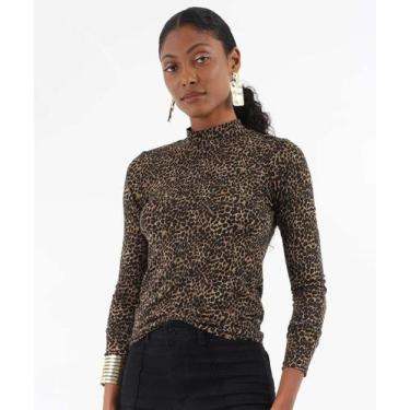 Imagem de Blusa Feminina Gola Média Animal Print Marisa Preto-20024, Preto, GG