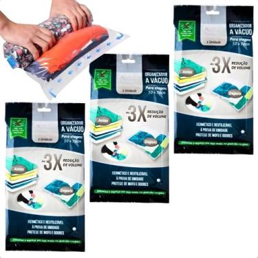 Imagem de Kit 3 Sacos a Vácuo Organizador Cobertor Edredom Toalhas Roupas Hermét
