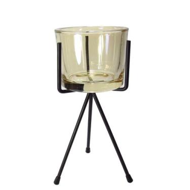 Imagem de Castiçal de vidro liso com suporte em metal 9x23,5cm - QUERO PRESENTEA