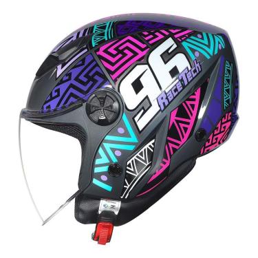 Imagem de Capacete Feminino Aberto Race Tech Play Art Rosa e Titanium Brilhante-Unissex
