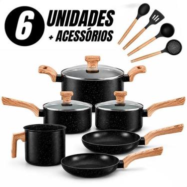 Imagem de Jogo de Panelas 6 Peças Revestimento Cerâmico Indução 4 Utensílios - C