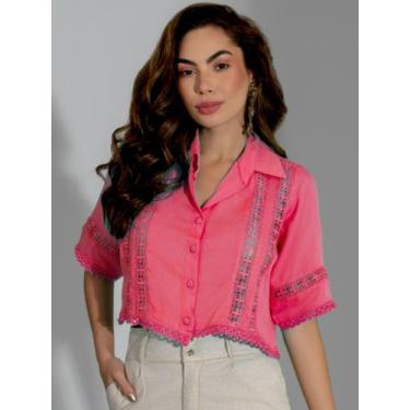 Imagem de Camisa com botoes e renda viscose luxo elegante evento trabalho estilo