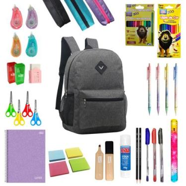 Imagem de Kit Material Escolar Conjunto Ensino Médio Fundamental Aula Cor:Cinza 