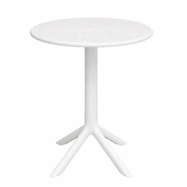 Imagem de Mesa para Jardim Simpla 2 em 1 Redonda Tampo em Plástico Estrutura Resistente à Água e UV Branca Simas 80CM