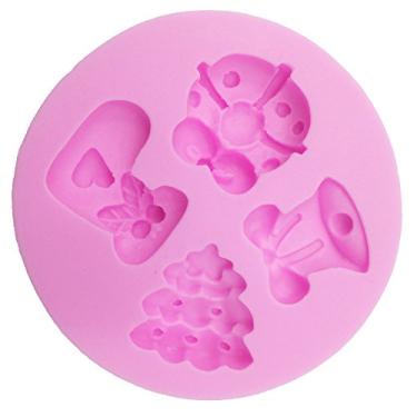 Imagem de Enfeites de Natal, molde de chocolate de fondant de doces para decoração de bolo, decoração de cupcake, argila de polímero, artesanato, inclui meia de Natal, grinalda, sino, árvore de azevinho