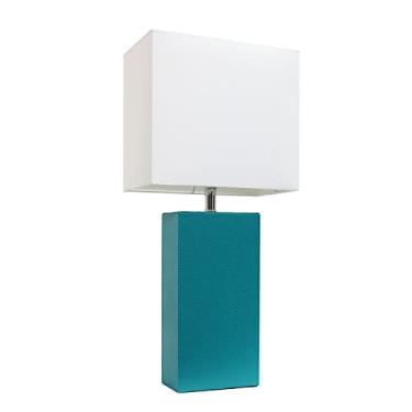 Imagem de Elegant Designs LT1025-TEL Abajur de mesa moderno de couro branco cúpula de tecido, 9,8 cm, azul-petróleo