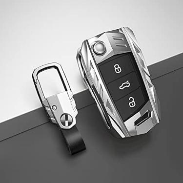 Imagem de CSHU Metal Protection Car Key Case Cover Chaveiro Ring Key Bag, apto para VW Volkswagen Polo Bora Tiguan Passat Golf 6 Lavida Scirocco, A Silver
