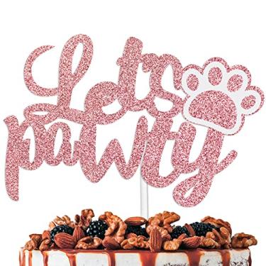 Imagem de Decorações de topo de bolo Let's Pawty com cachorro para cachorro de estimação tema de aniversário aniversário decoração de festa de cachorro suprimentos rosa