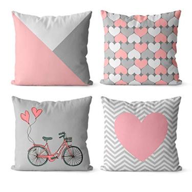 Imagem de Kit 4 Capas Para Almofadas personalizada rosa e cinza