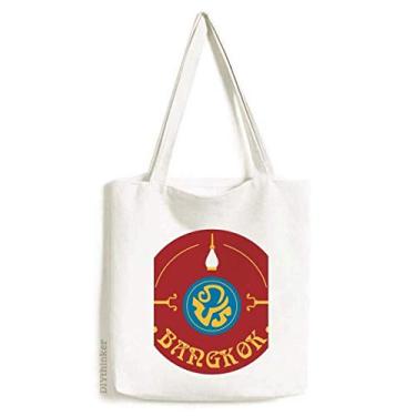 Imagem de Bolsa de lona com escudo de personagem especial da cultura da Tailândia, bolsa de compras casual