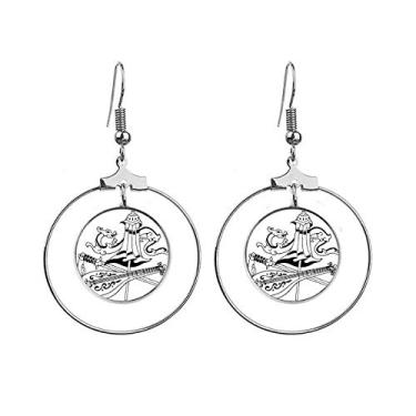 Imagem de Brincos de desenho de dragão com espada de guarda-chuva chinês, argola pendurada, joia circular