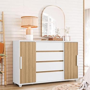 Imagem de Cômoda 2 Portas Correr 4 Gavetas Evidenza Albatroz Móveis Branco/nature