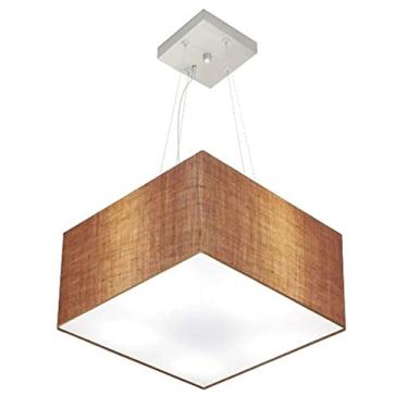 Imagem de Lustre Pendente Quadrado Cúpula Tecido 21/35x35 cm, Vivare Iluminação, Pendente4041 LP, Palha, Pequeno