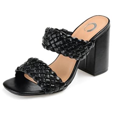 Imagem de Journee Collection Womens Melissa Block Heel Sandals with Puffed Woven Straps and Slip-On Design, Black, 7.5
