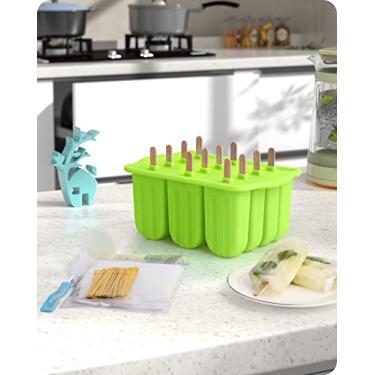 Imagem de Baffect Moldes de picolé de silicone, kit de sorvete caseiro com palitos descartáveis, máquina congelada de formato clássico para picolés (12 cavidades, verde)