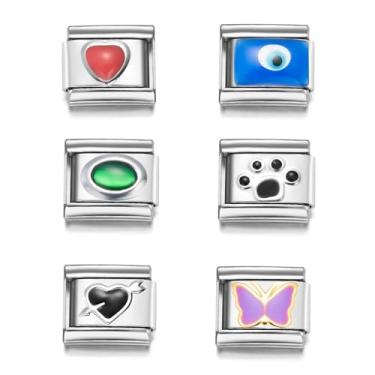 Imagem de RINHOO Pulseira italiana de 9 mm para iniciantes com pingente italiano com elos modulares de aço inoxidável entrelaçados em prata, Medium, Aço inoxidável, Sem Pedra Preciosa