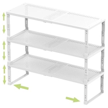 Imagem de Jojocross Organizador de temperos expansível e empilhável para armário de cozinha, bancada, banheiro e mais. O espaço não é mais limitado (3 pacotes/branco/grande)