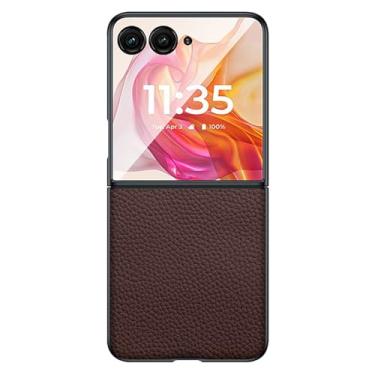 Imagem de LTLMYDAM Capa de couro genuíno para Moto Razr 50Ultra/50, capa de telefone fina estilo empresarial capa de proteção contra quedas traseira com textura de lichia, marrom, 50Ultra
