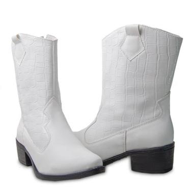 Imagem de Bota Western Texana Croco Feminino Zíper Moda Country Salto Baixo - M&