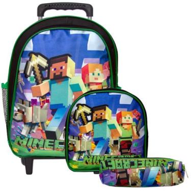 Imagem de Kit Mochila Escolar Minecraft Rodinhas + Lancheira e Estojo - TOYS 2U