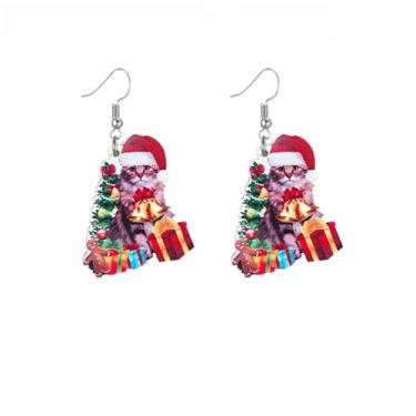 Imagem de coadipress Brincos femininos de acrílico para animais, chapéu de Natal, fofo, engraçado, gato, galinha, gado, brincos de acrílico, leves, para animais de estimação, gatos, acessórios para festa de