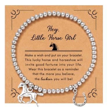 Imagem de RZKING Presentes de cavalo para mulheres, pulseira de ferradura e cavalo, presentes legais para amantes de cavalos, presentes de aniversário de Natal para mulheres, One Size, Aço inoxidável, Sem Pedra
