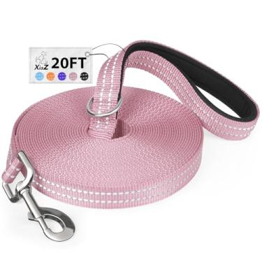 Imagem de Coleira longa de treinamento XiaZ para cães 10/15/20/30/50/30.5 m de comprimento para cães 6 m coleira de treinamento para fora rosa 6 pés alça acolchoada de nylon refletiva quintal