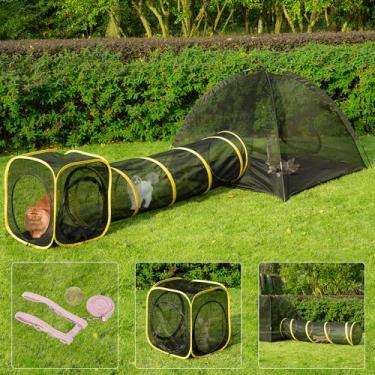 Imagem de VIVOHOME Gabinetes para Gatos Ao Ar Livre 3 Em 1 Catio Portátil com Barraca Grande para Gatos, Túnel, Casinha de Brinquedo, Porta de 5 Peças, Trela para Gatos, Bola de Hortelã para Coelhos, Cães e Ami