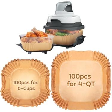 Imagem de YQL 200 peças de forros de papel descartáveis para fritadeira a ar para Ninja Crispi FN101, 100 peças para 4 litros e 100 peças para recipientes de 6 xícaras, antiaderentes, acessórios de fritadeira a