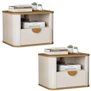 Imagem de Kit de 2 Mesa de Cabeceira Suspensa Buriti 1 Gaveta e Nicho Off White/nature