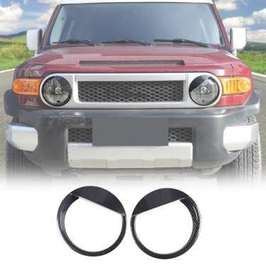 Imagem de Acabamento do painel do farol dianteiro compatível com Toyota FJ Cruiser 2007-2021, capa de farol frontal ABS estilo olhos irritados, acabamento de biséis de farol, 2 peças (padrão de fibra de carbono