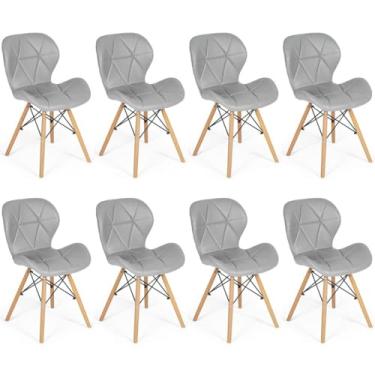 Imagem de Kit 08 Cadeiras Charles Eames Eiffel Slim Wood Estofada - Cinza