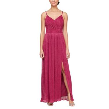 Imagem de Alex Evenings Vestido feminino sem mangas com decote em V longo, vestido formal elegante, convidada de casamento, vestido de festa, Fúcsia metálico, 38