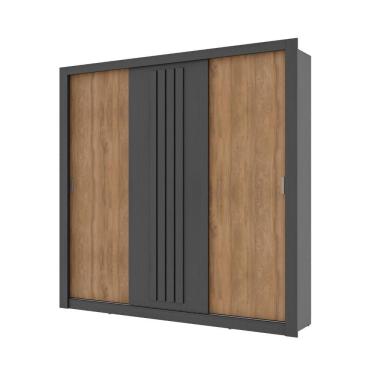 Imagem de Guarda Roupa Casal 3 Portas Doha Carraro Preto Touch com Freijó