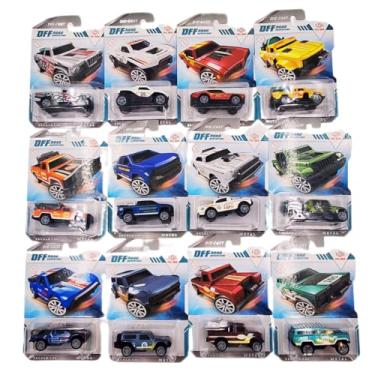 Imagem de Kit 12 Carrinhos Camionete de Ferro Fricção Pull Back Die Cast Off Road Colecionável