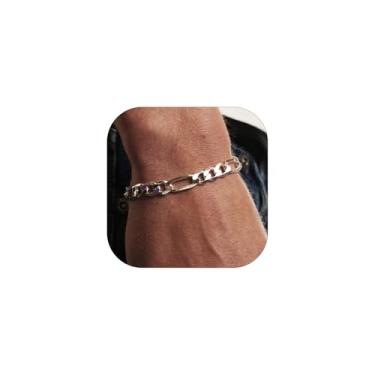 Imagem de ChainsHouse Pulseira de corrente de elos Figaro de aço inoxidável/preto/banhado a ouro 18K para homens e mulheres, 6 mm a 13 mm, 19 cm/21 cm, caixa de presente, 8.3 inches, Metal