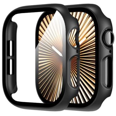 Imagem de Diruite Suoman Pacote com 2 para Apple Watch Series 10 capa de 46 mm, protetor de tela de vidro temperado 9H, capa de proteção rígida de policarbonato completo - preto + preto