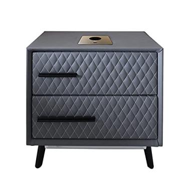 Imagem de Mesa de cabeceira inteligente USB sem fio, mesa de cabeceira, mesa lateral com luz noturna LED de indução e armário de armazenamento de 2 gavetas para quarto/móveis de escritório