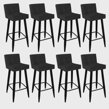 Imagem de Kit 08 Banqueta Alta Lucy Com Encosto Cozinha Bar Balcão Bistrô Pé Palito Preto Corino Preto - Ahz Móveis