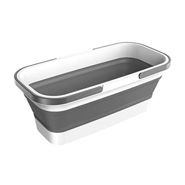 Imagem de Cesta de plástico dobrável banheira com alça cesta de compras portátil ao ar livre cesto de lavagem de piquenique de plástico cinza branco G