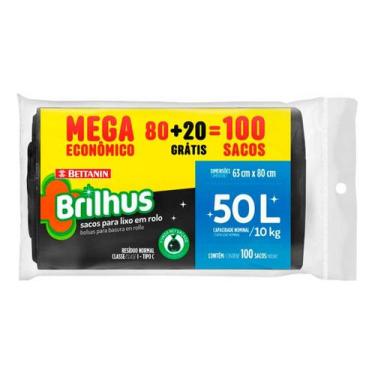 Imagem de Saco Para Lixo Em Rolo 100 Unidades 50 Litros Preto Brilhus - Betanin